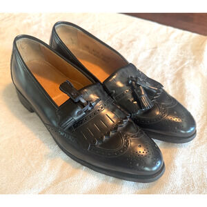 Johnston & Murphy Black Leather Tassel Loafers Wingtip Kiltie Mens 10.5M Optima